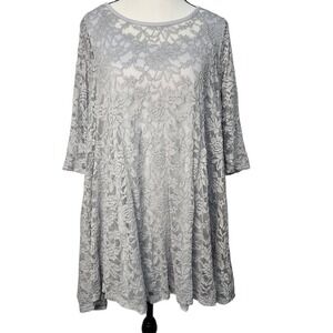 Tee For The Soul Gray Lace Tunic Top Womens Size S 3/4 Sleeve 2 Piece New